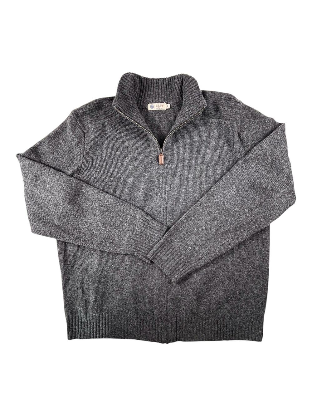 J Crew 100% Lambswool 1/4 Zip Sweater Mens XL Charcoal Gray Premium Pullover Y2K